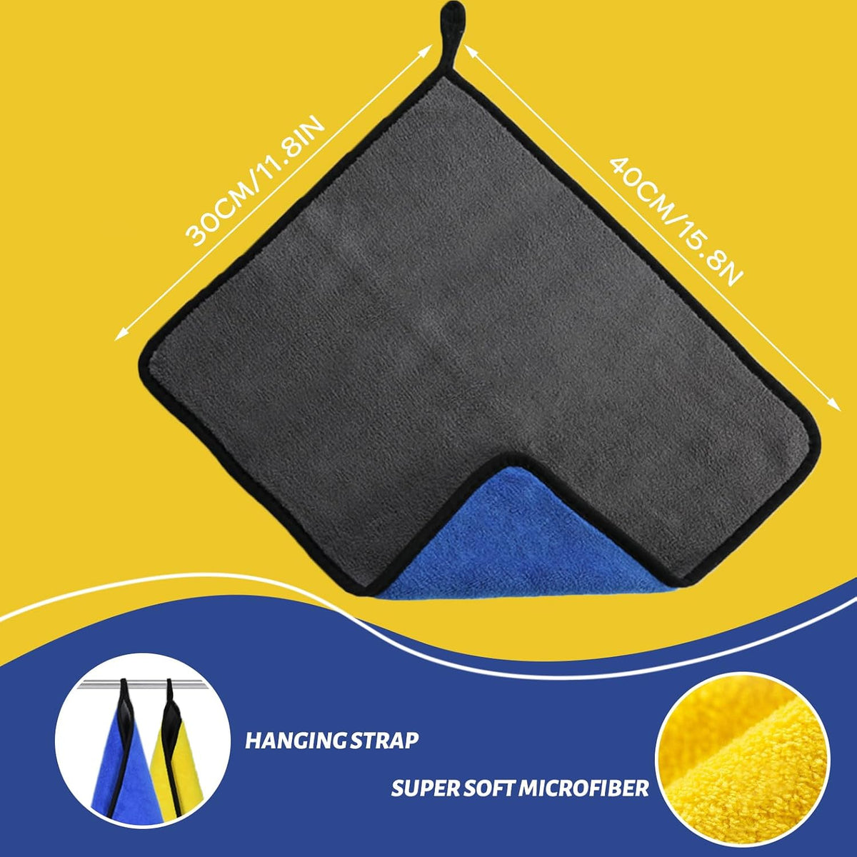 Lot De 2 Chiffons Microfibre Voiture Ultra-Absorbants 500 GSM – Idéal Pour Le Nettoyage, Le Lavage Et Le Séchage De La Voiture, Moto Et Maison – Sans Trace, Doux Et Réutilisable, 30 X 40 Cm
