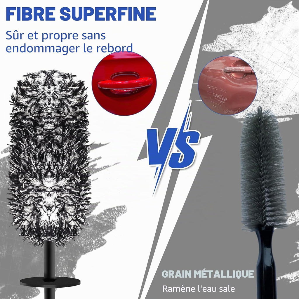 Brosse Jantes Voiture Et Brosse De Pneu Noire - Brosse De Nettoyage En Microfibre - Brosse De Roue De Voiture Jante Sans Partie Métallique - Pas De Rayures Brosse Jantes Aluminium