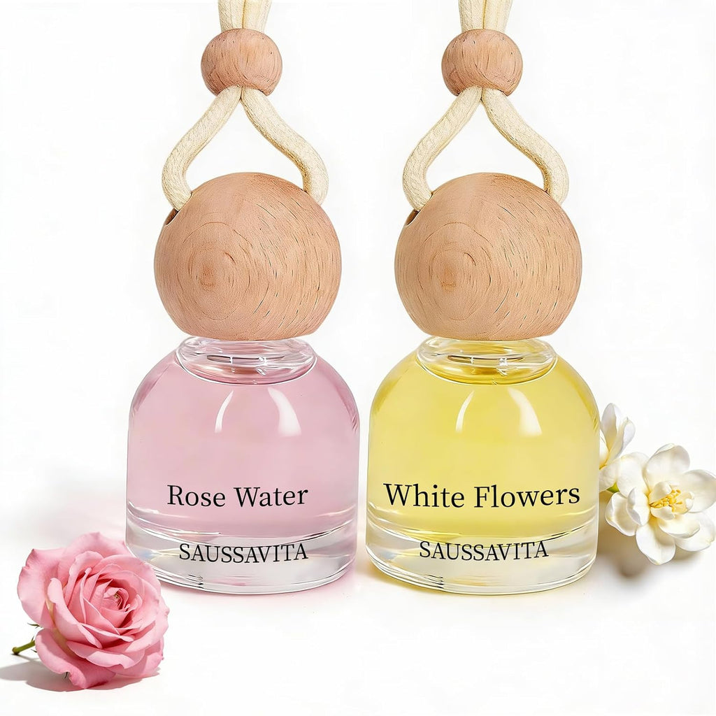 Roses Et Fleurs Blanches Bouteille De Parfum De Voiture 2 Pièces