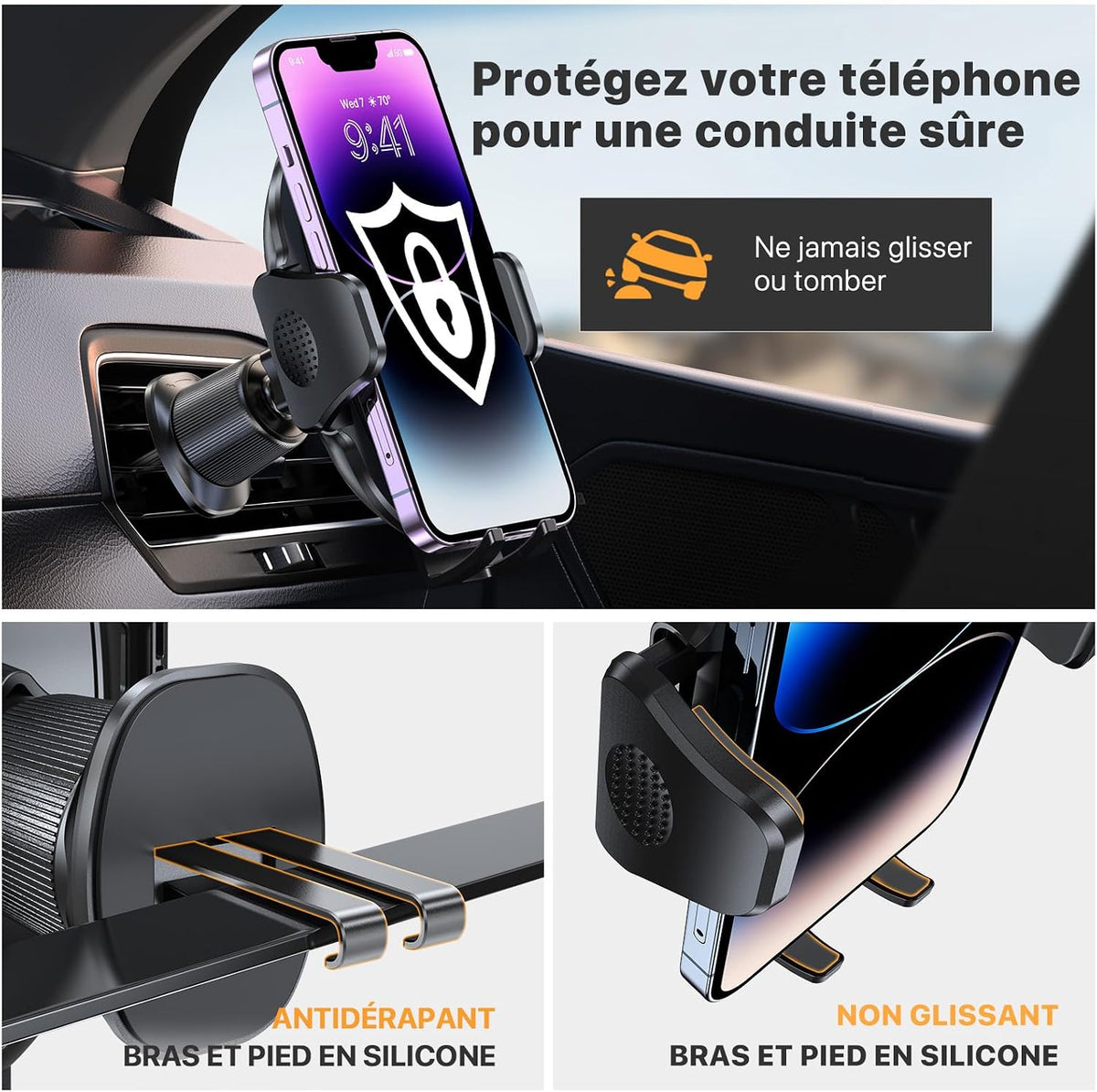 2025 Support Téléphone Voiture Très Stable 【Crochet Métallique】 Porte Téléphone Portable Pour Grille D'Aération Voiture GPS, 360° Support Universel Mains Libres Pour (4-7.2" Smartphone)