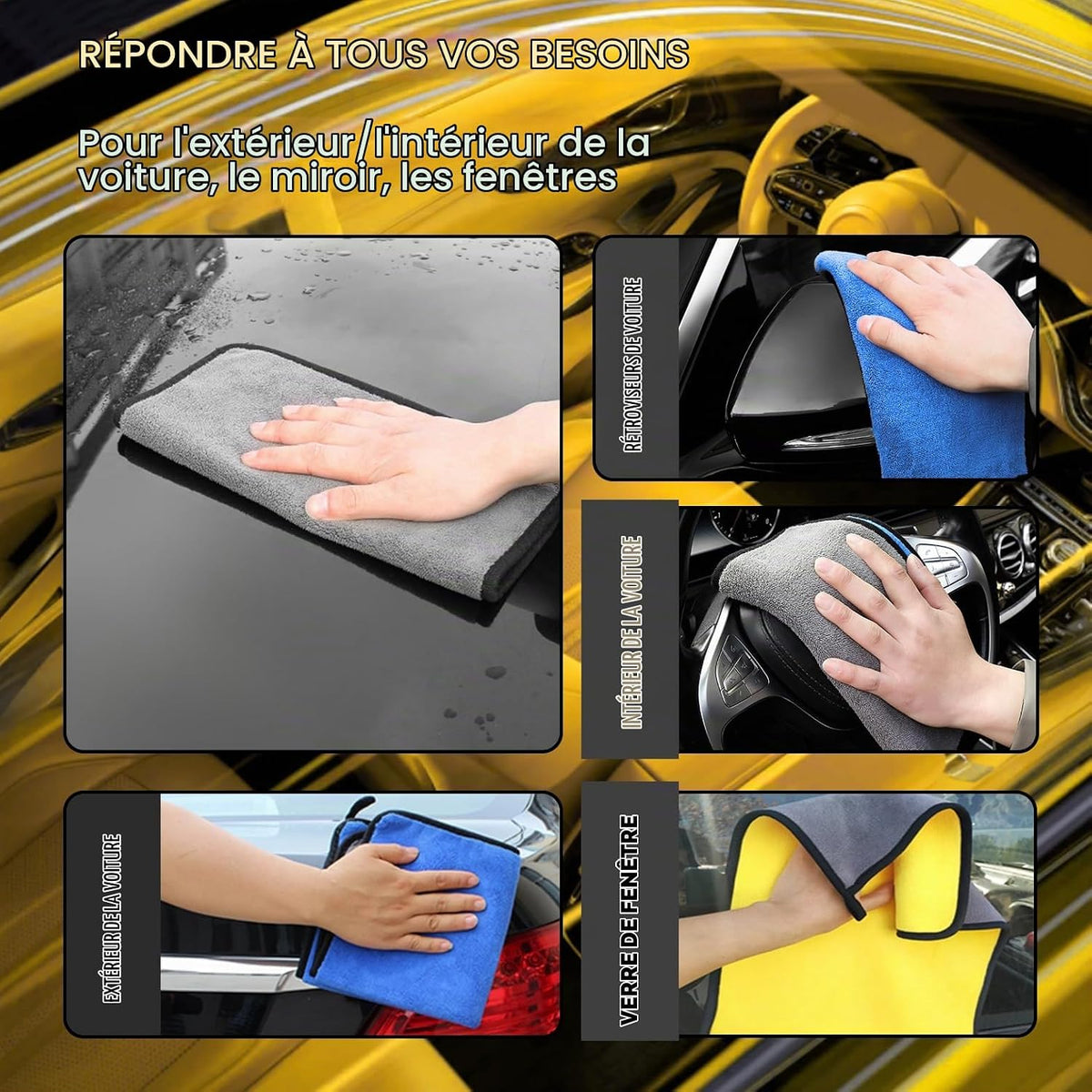 Lot De 2 Chiffons Microfibre Voiture Ultra-Absorbants 500 GSM – Idéal Pour Le Nettoyage, Le Lavage Et Le Séchage De La Voiture, Moto Et Maison – Sans Trace, Doux Et Réutilisable, 30 X 40 Cm