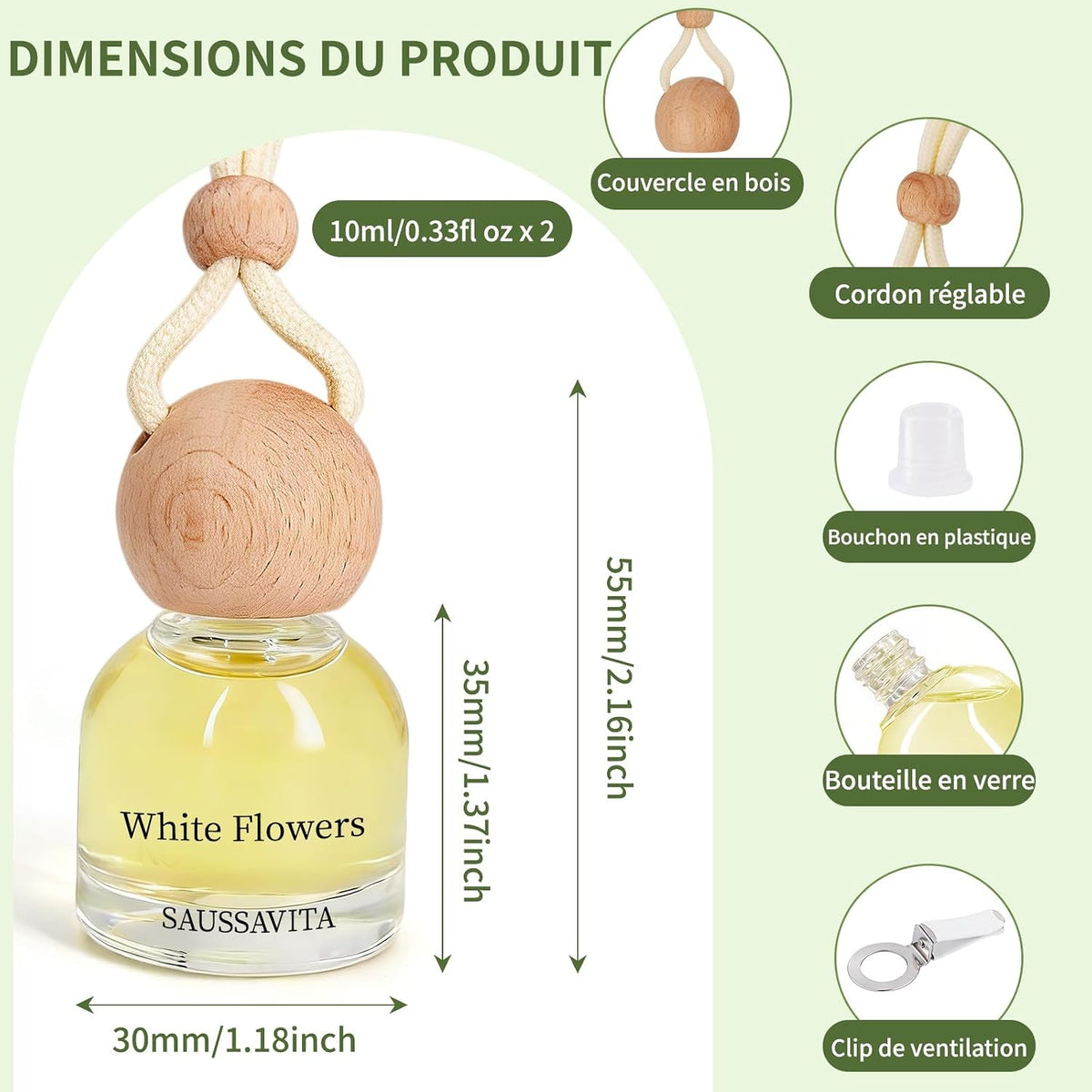 Roses Et Fleurs Blanches Bouteille De Parfum De Voiture 2 Pièces