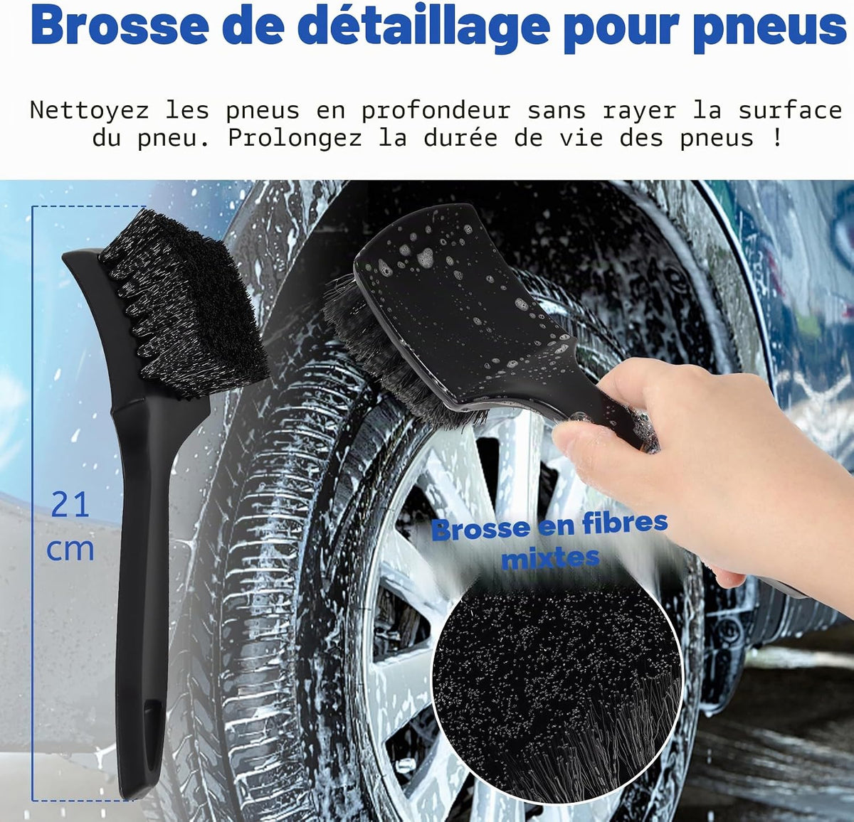 Brosse Jantes Voiture Et Brosse De Pneu Noire - Brosse De Nettoyage En Microfibre - Brosse De Roue De Voiture Jante Sans Partie Métallique - Pas De Rayures Brosse Jantes Aluminium