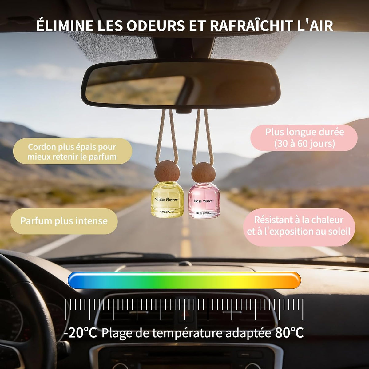 Roses Et Fleurs Blanches Bouteille De Parfum De Voiture 2 Pièces