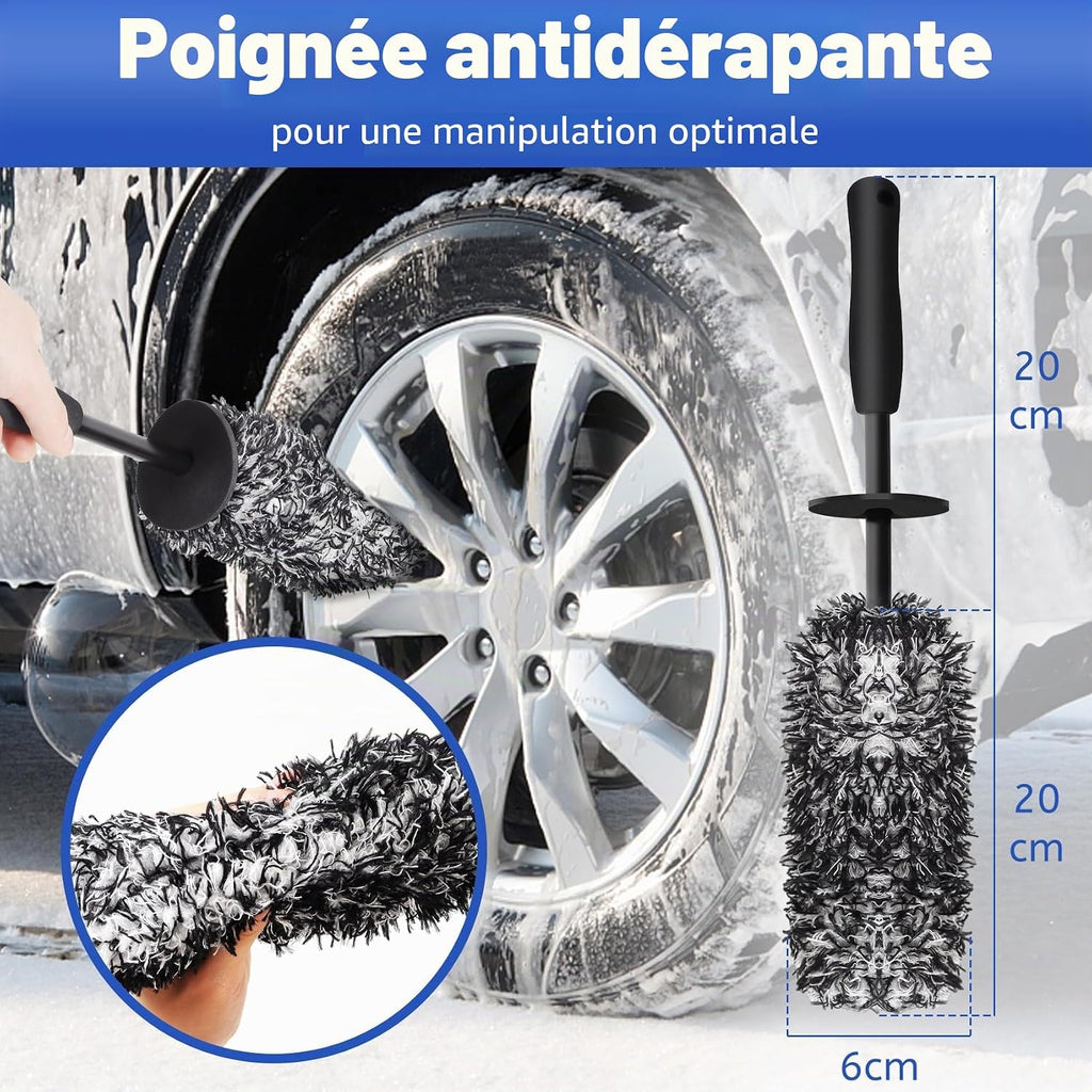 Brosse Jantes Voiture Et Brosse De Pneu Noire - Brosse De Nettoyage En Microfibre - Brosse De Roue De Voiture Jante Sans Partie Métallique - Pas De Rayures Brosse Jantes Aluminium