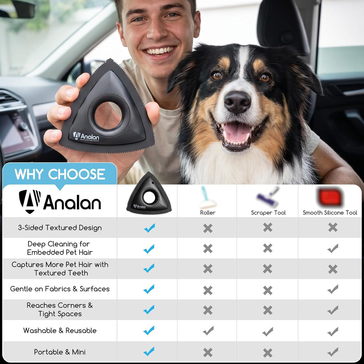 Brosse Mini Pour Poils D'Animaux, Outil De Nettoyage De Voiture Pour Poils De Chien (Noir)