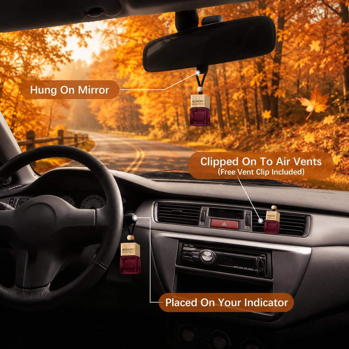 Automne Bouteille De Parfum De Voiture 3 X 8ML | Set De Diffuseur De Parfum Suspendu Pour Voiture | Désodorisants Pour Maison | Parfum Chaud - Tarte Aux Pommes, Pull D'Automne, Flanelle Chaude