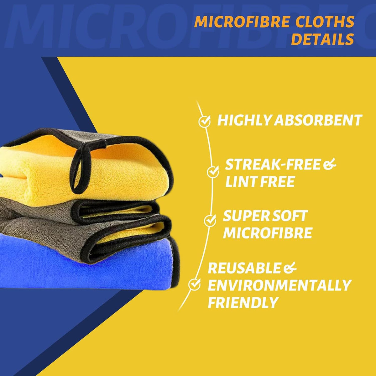 Lot De 2 Chiffons Microfibre Voiture Ultra-Absorbants 500 GSM – Idéal Pour Le Nettoyage, Le Lavage Et Le Séchage De La Voiture, Moto Et Maison – Sans Trace, Doux Et Réutilisable, 30 X 40 Cm
