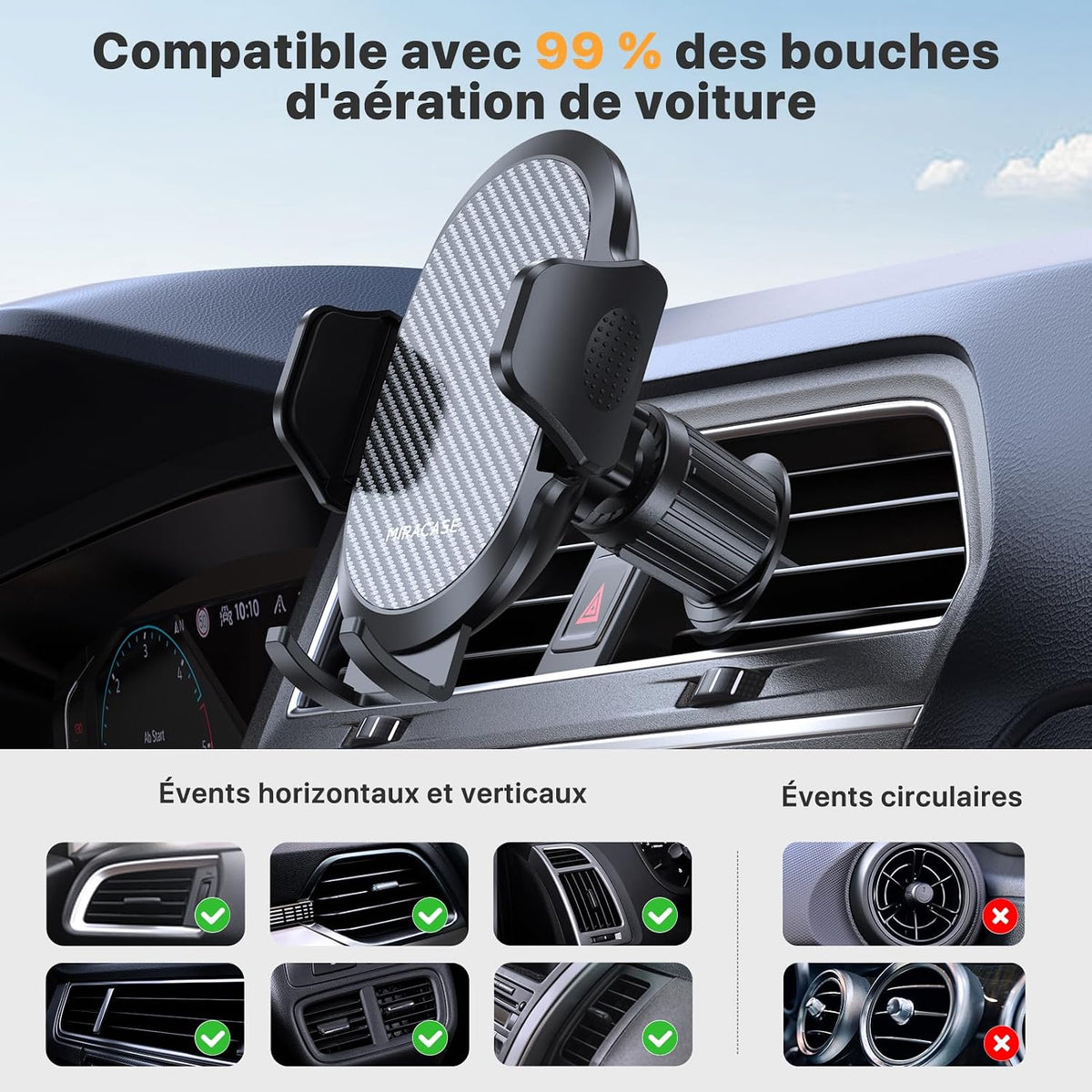 2025 Support Téléphone Voiture Très Stable 【Crochet Métallique】 Porte Téléphone Portable Pour Grille D'Aération Voiture GPS, 360° Support Universel Mains Libres Pour (4-7.2" Smartphone)