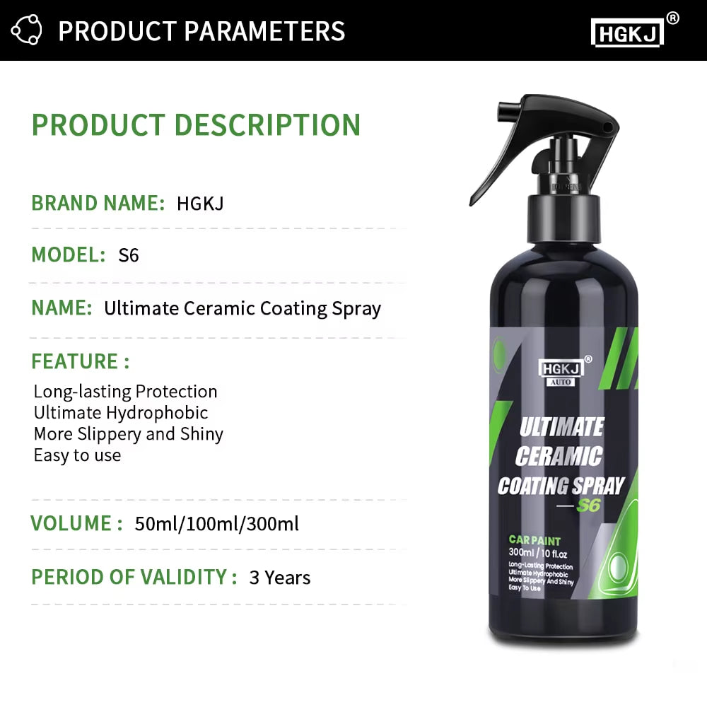 S6 Ultimate Ceramic Coating Spray Hydrophobic High Gloss Paint Protection 9H Nano Top Long Lasting Wax Car Care Detail